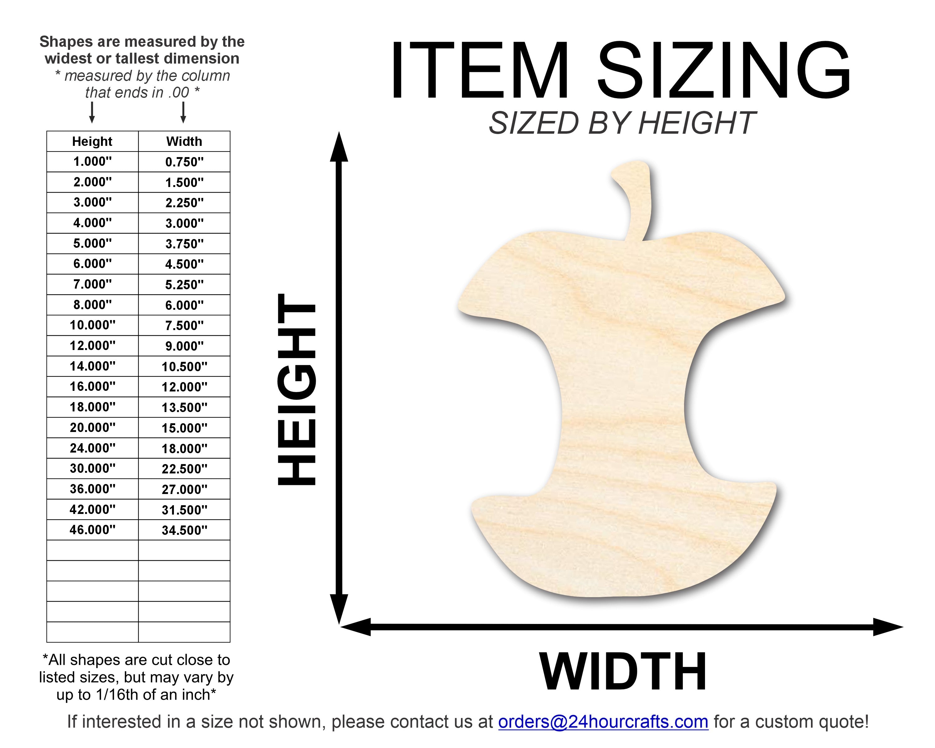 Unfinished Wood Apple Core Shape | DIY Fruit Craft | Up to 36"