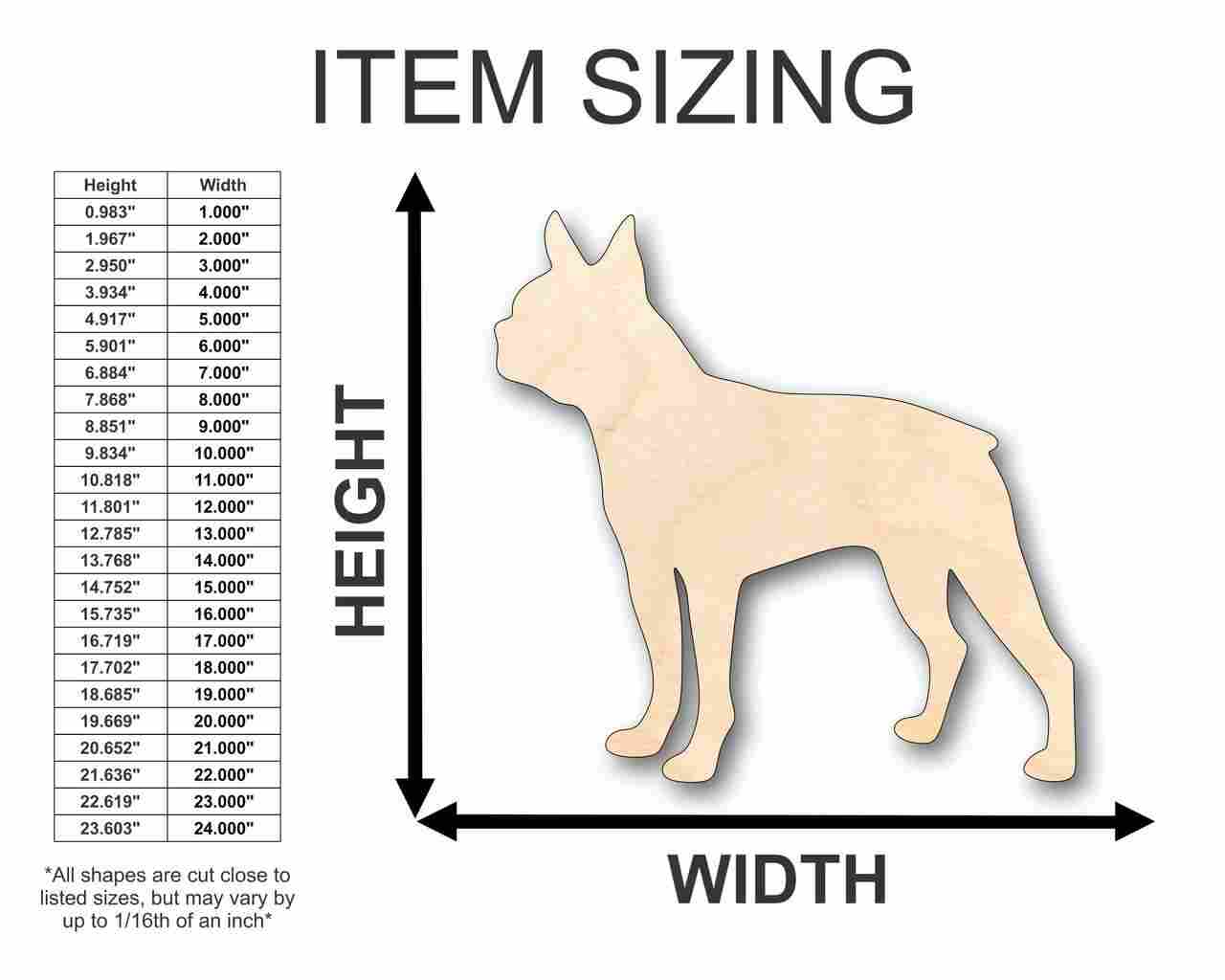 Unfinished Wood Boston Terrier Dog Shape - Animal - Pet - Craft - up to 46" DIY
