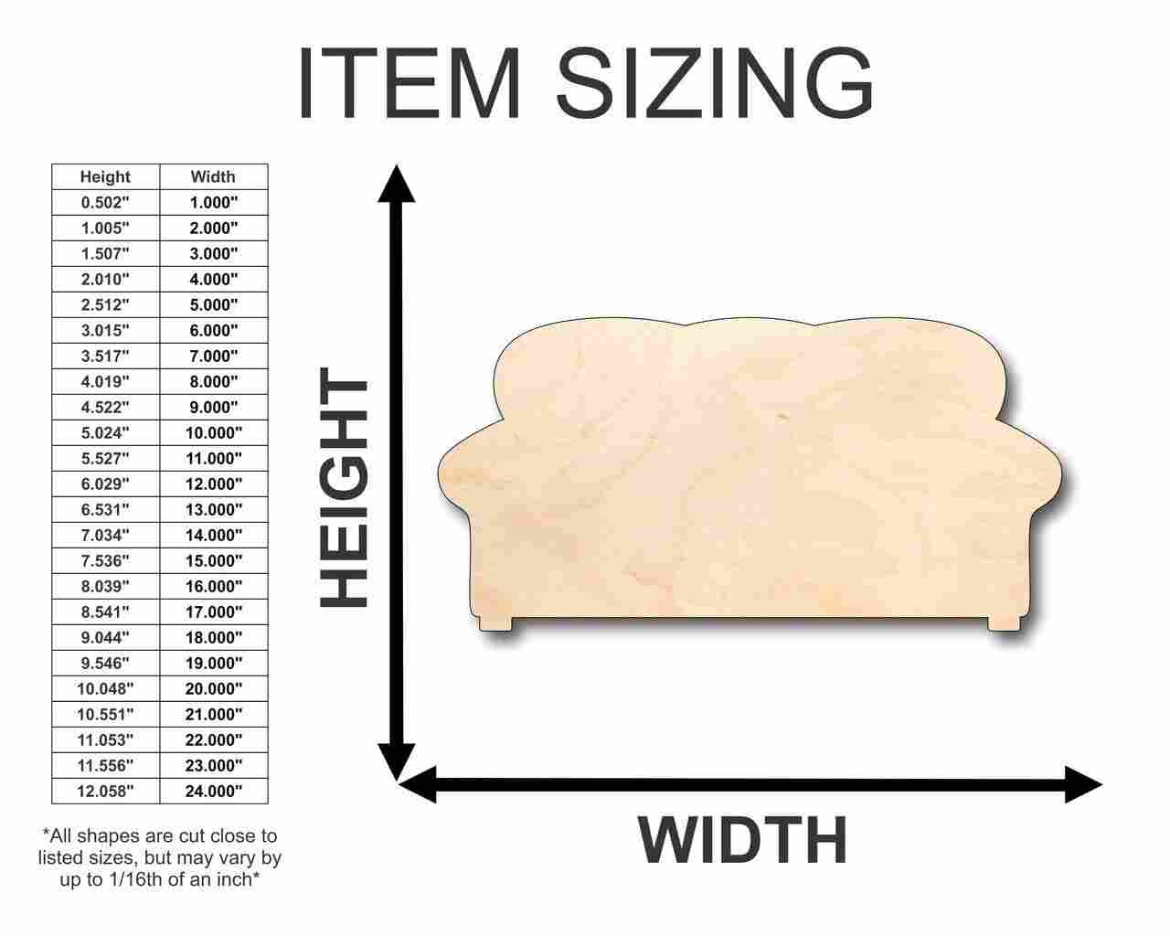 Unfinished Wood Couch Shape - Home - Craft - up to 46" DIY
