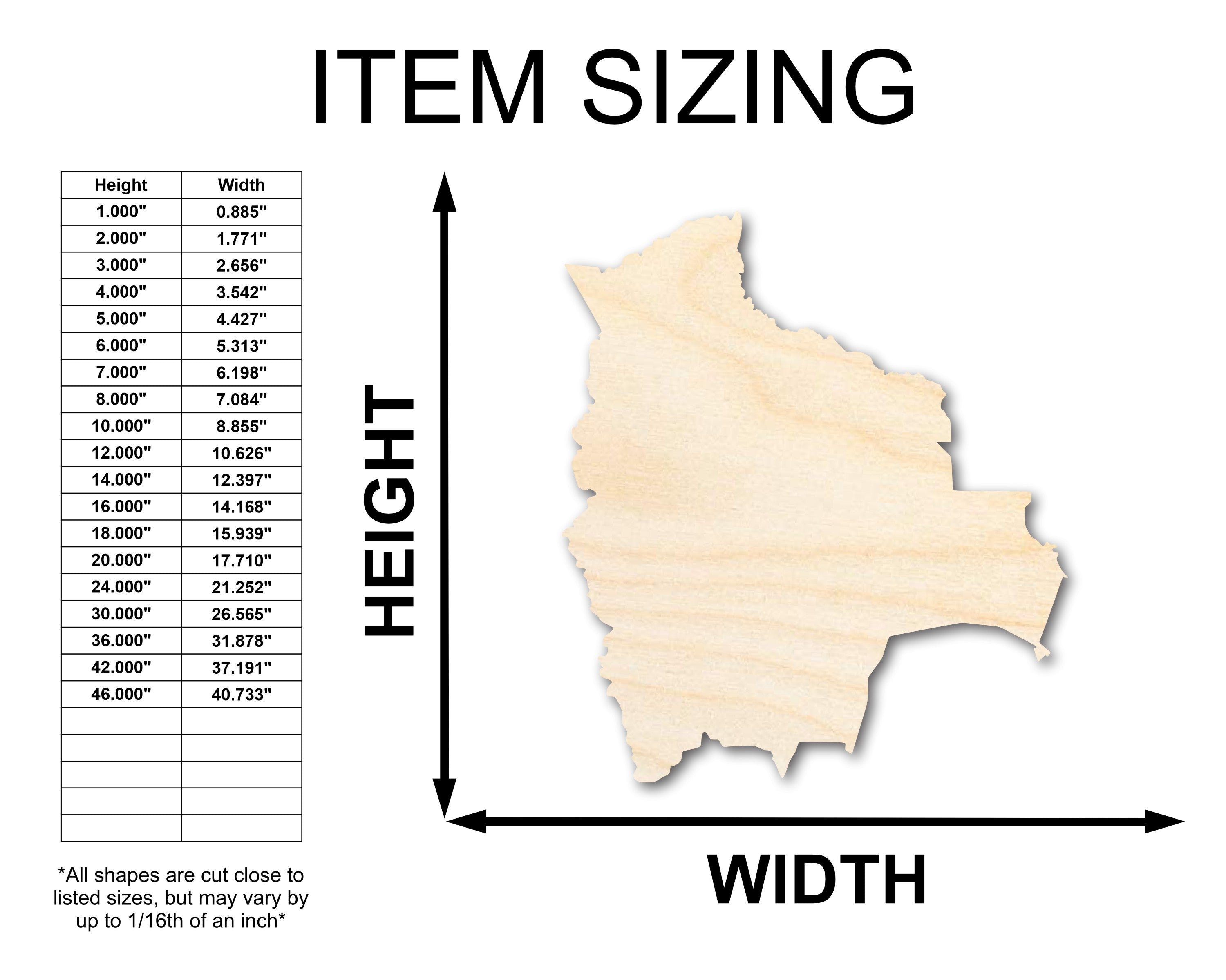 Unfinished Wood Bolivia Shape - Craft - up to 46"