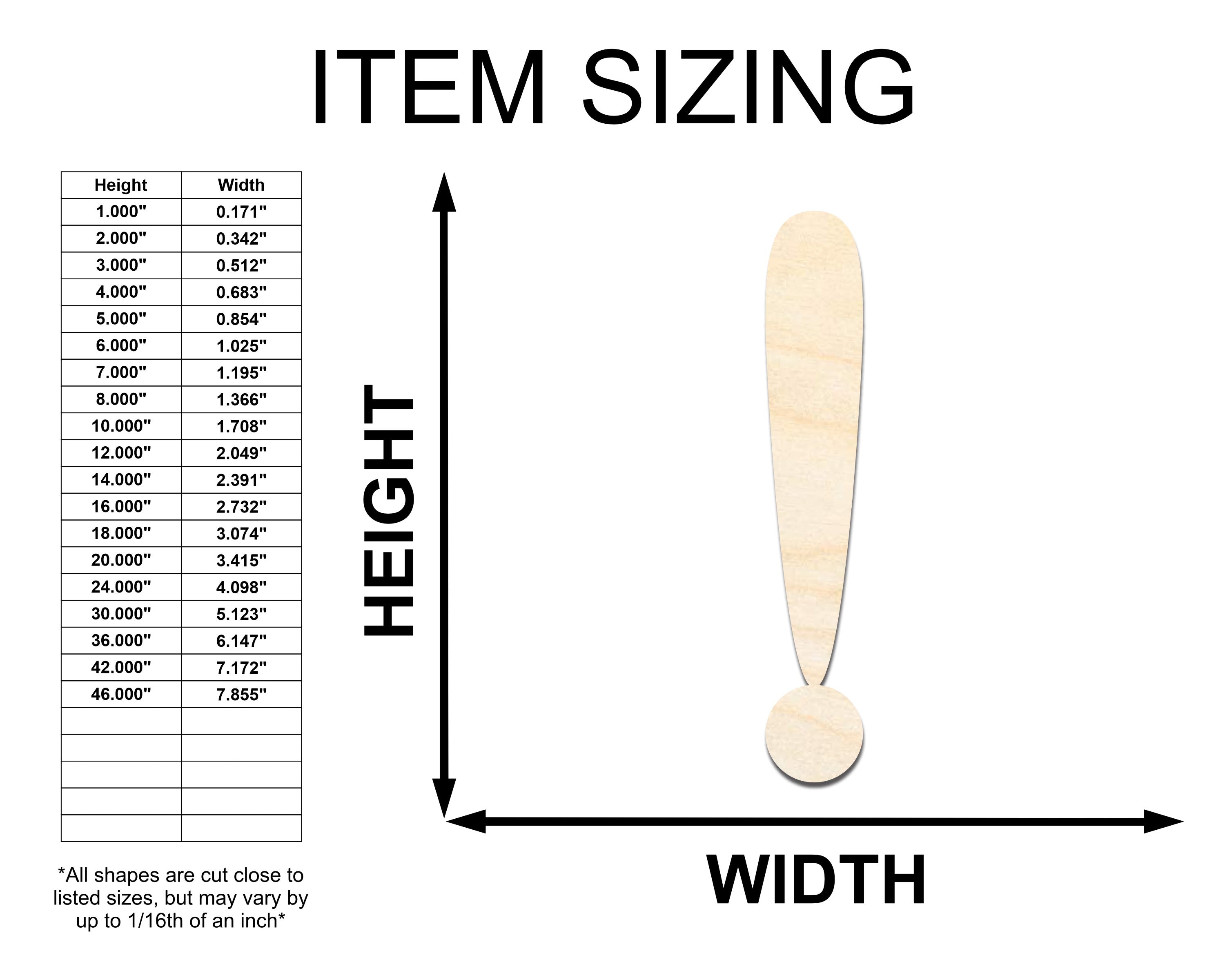 Unfinished Wood Exclamation Point Symbol - Craft - up to 46" DIY