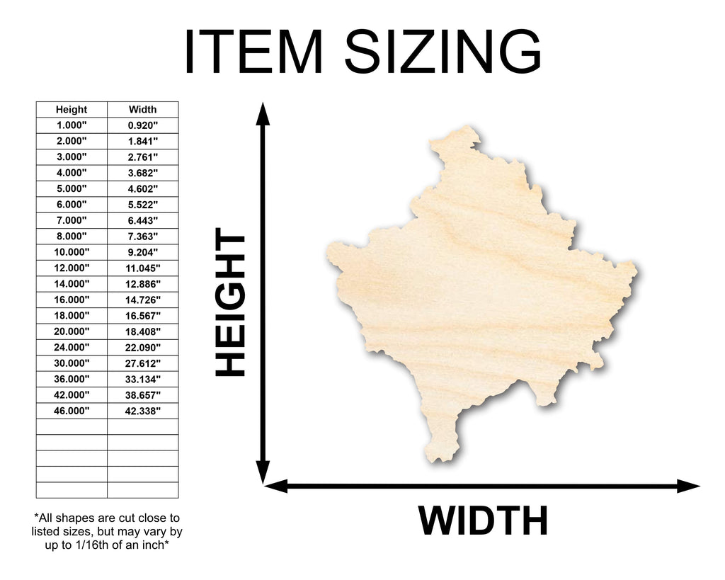 Unfinished Wood Kosovo Country Shape - Southeast Europe Craft - up to 46" DIY