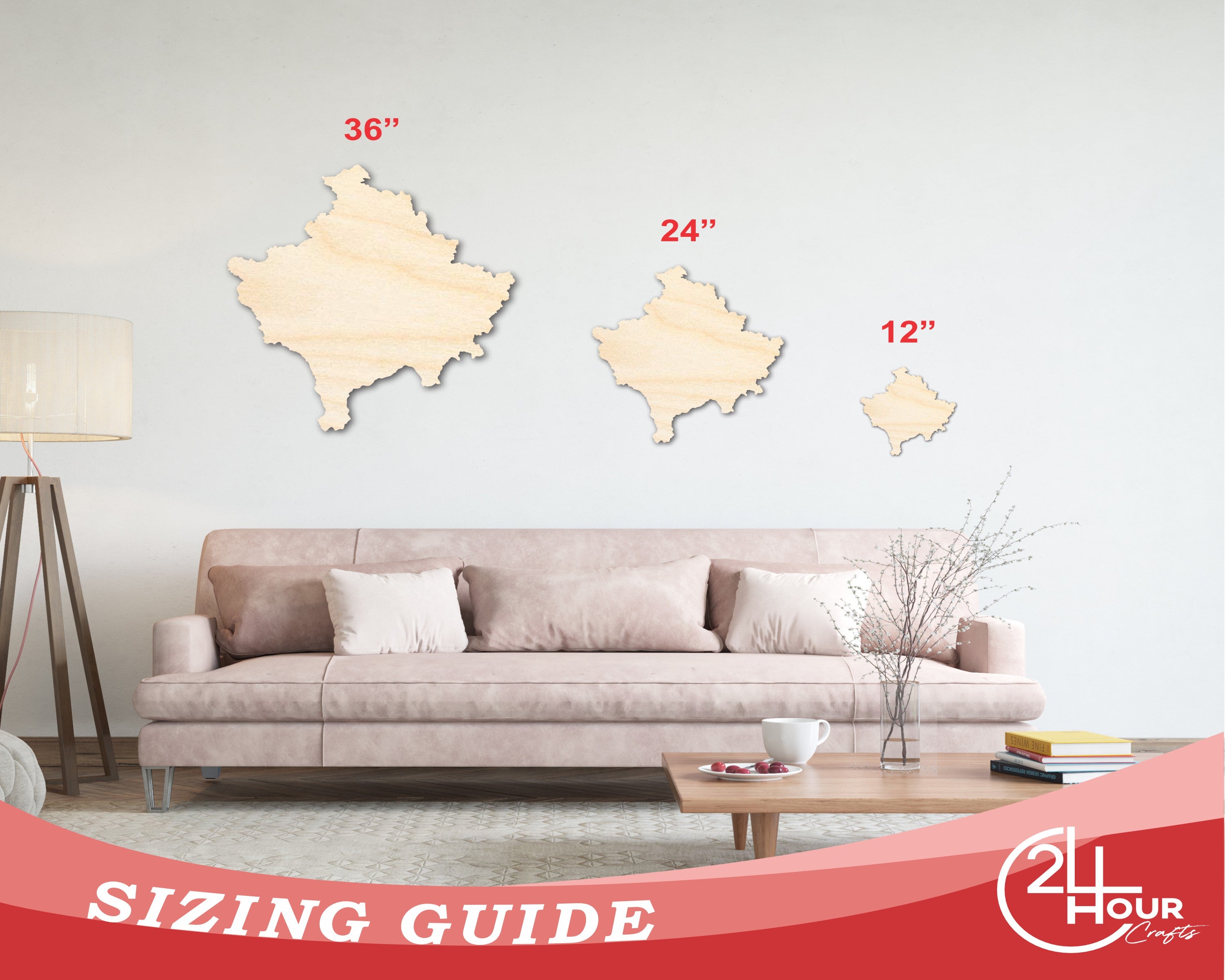 Unfinished Wood Kosovo Country Shape - Southeast Europe Craft - up to 46" DIY