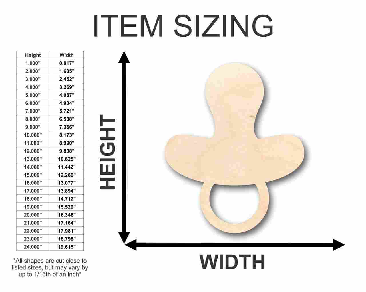 Unfinished Wood Pacifier Shape - Nursery Decor - Craft- up to 46" DIY