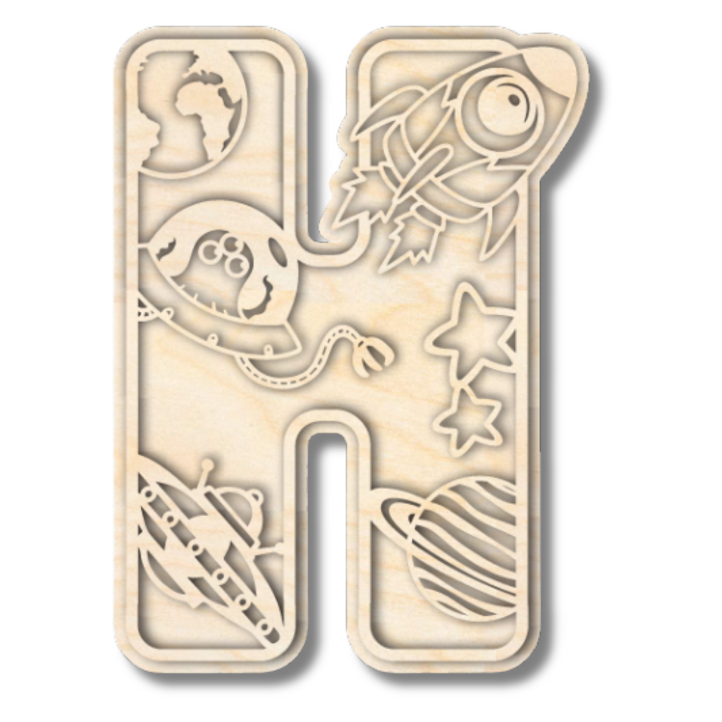 Unfinished Wood Layered Themed Letters | Space | A-Z | 2 Piece | up to 24"