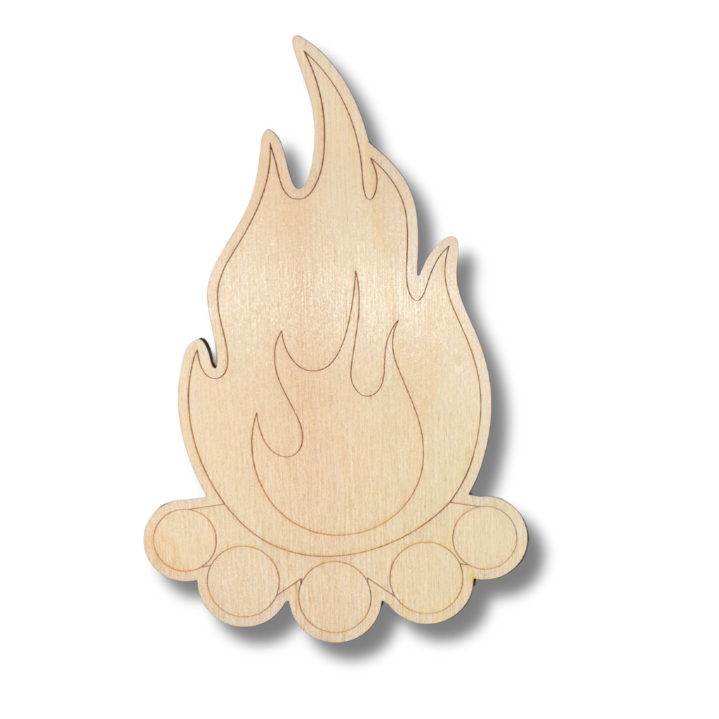 Unfinished Wood Etched Camp Fire Shape | Paint By Line Crafts | up to 30" DIY