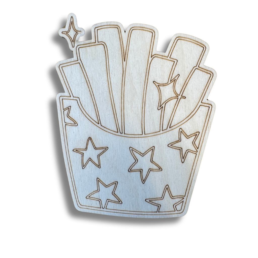 Unfinished Wood Etched Groovy Fries Shape | Paint By Line Crafts | up to 30" DIY