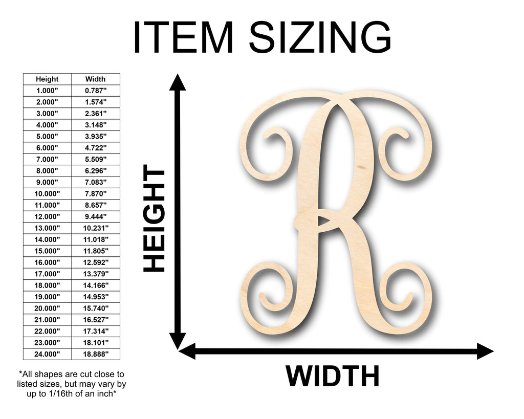 Unfinished Wood Monogram R Shape - Craft - up to 46" DIY