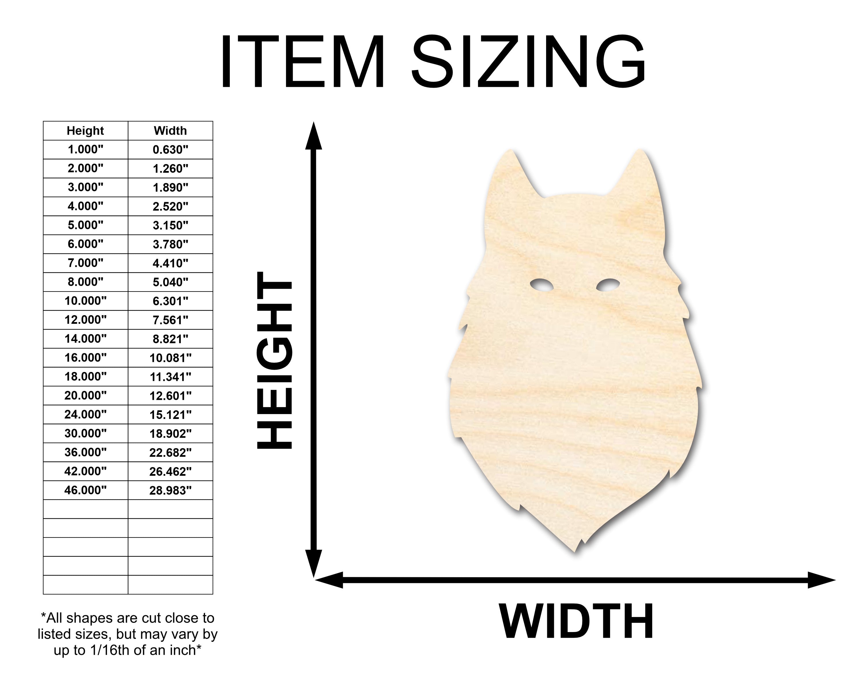 Unfinished Wood Wolf Head Shape - Animal Craft - up to 46" DIY