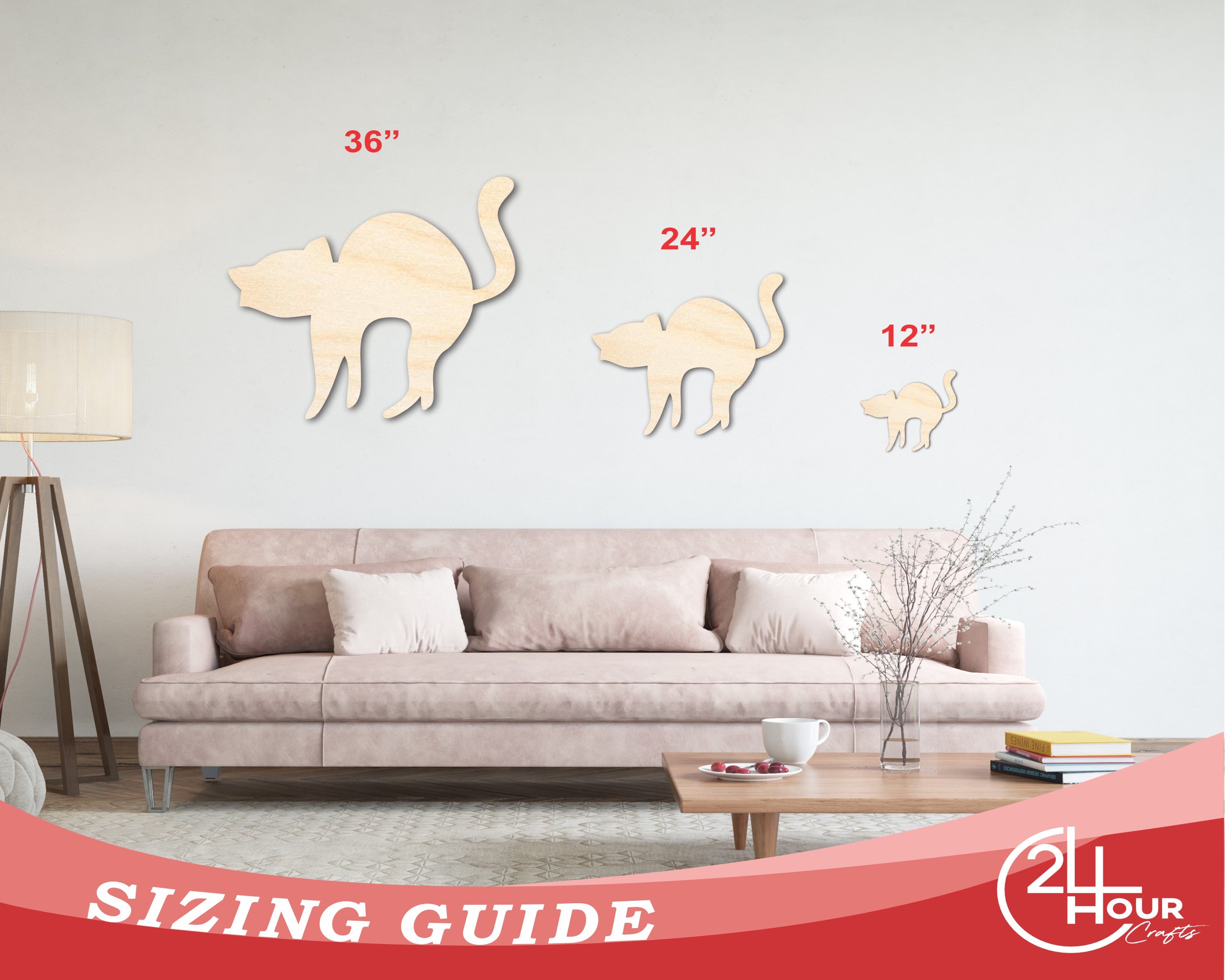 Unfinished Wood Arching Cat Shape - Craft - up to 46"