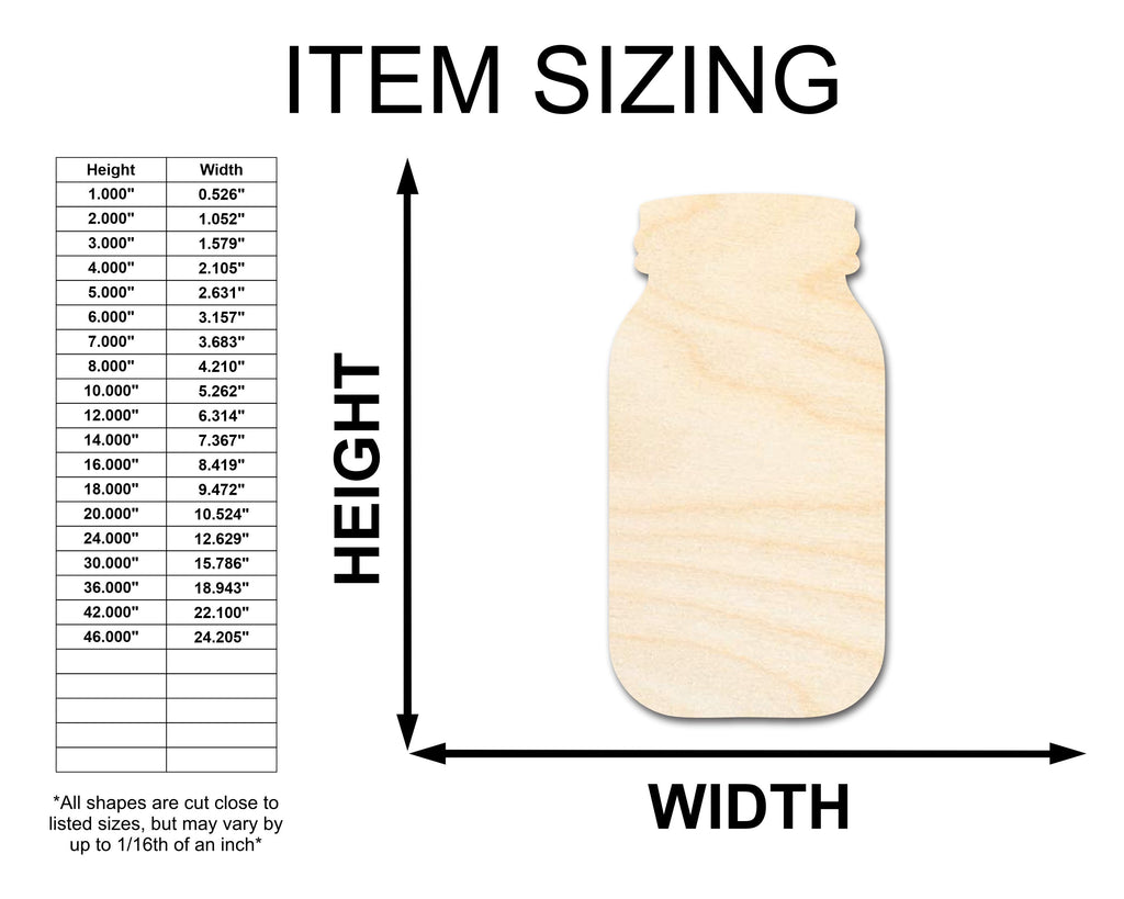 Unfinished Wood Mason Jar Shape - Rustic Country Craft - up to 46" DIY