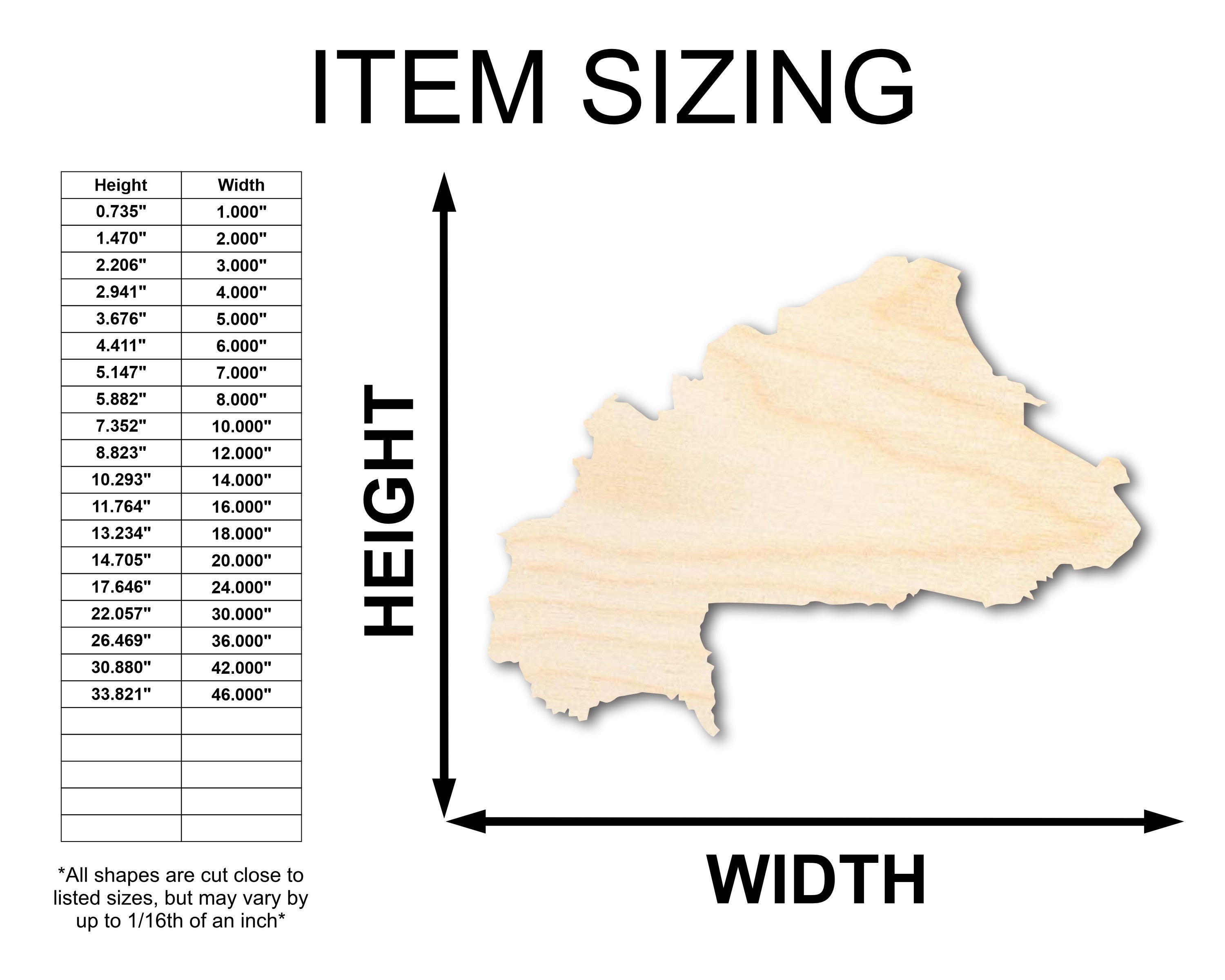 Unfinished Wood Burkina Country Shape - West Africa Craft - up to 46" DIY