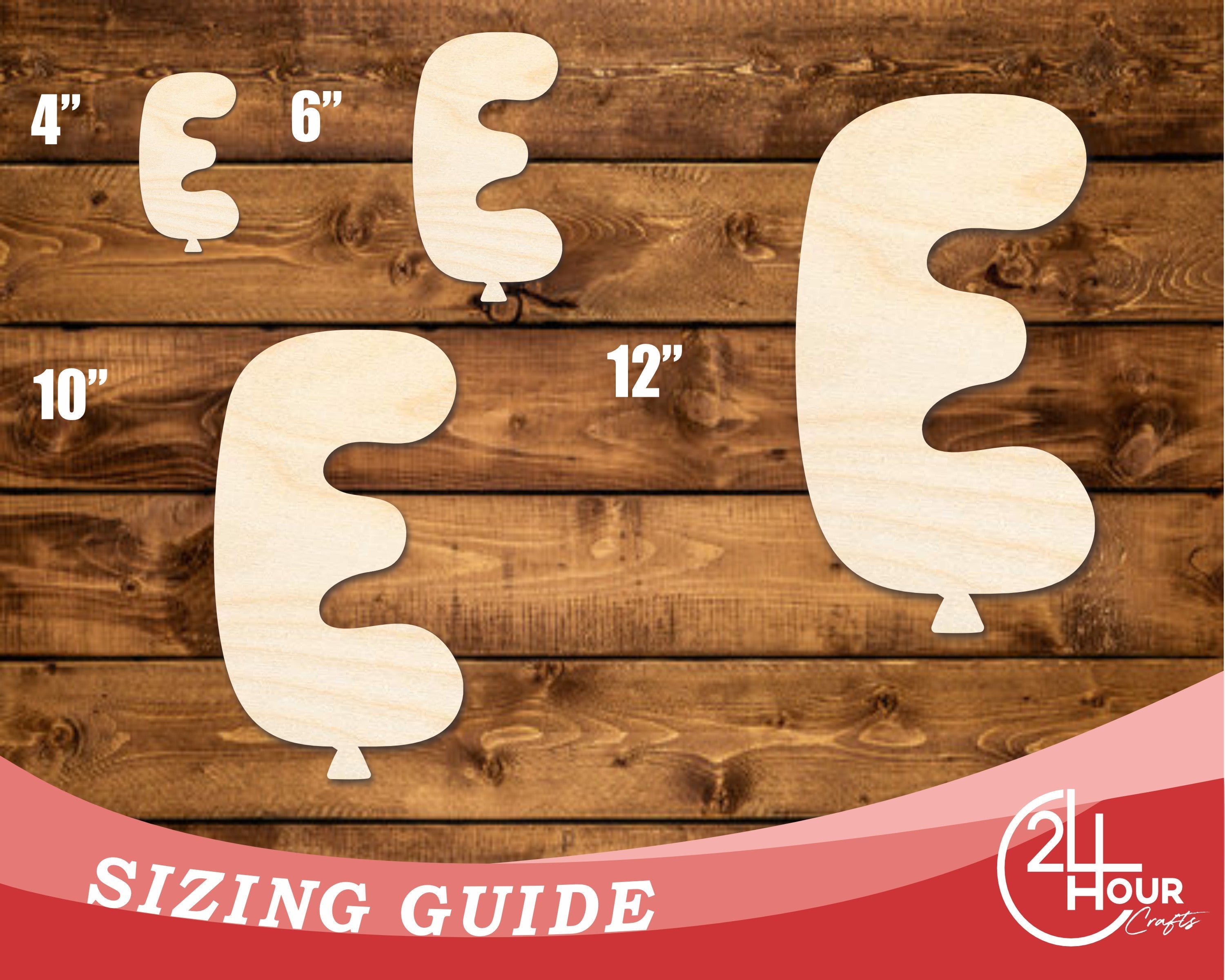 Unfinished Wood Balloon Letter E Shape | DIY Craft Cutout | up to 46" DIY