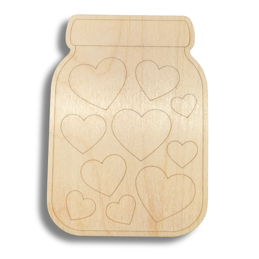 Unfinished Wood Etched Jar of Hearts Shape | Paint By Line Crafts | up to 30" DIY