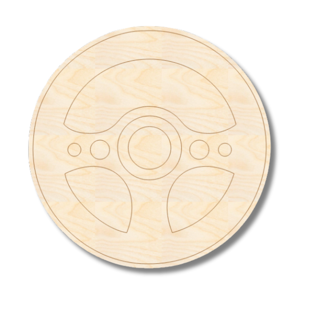 Unfinished Wood Etched Steering Wheel Shape | Paint By Line Crafts | up to 30" DIY