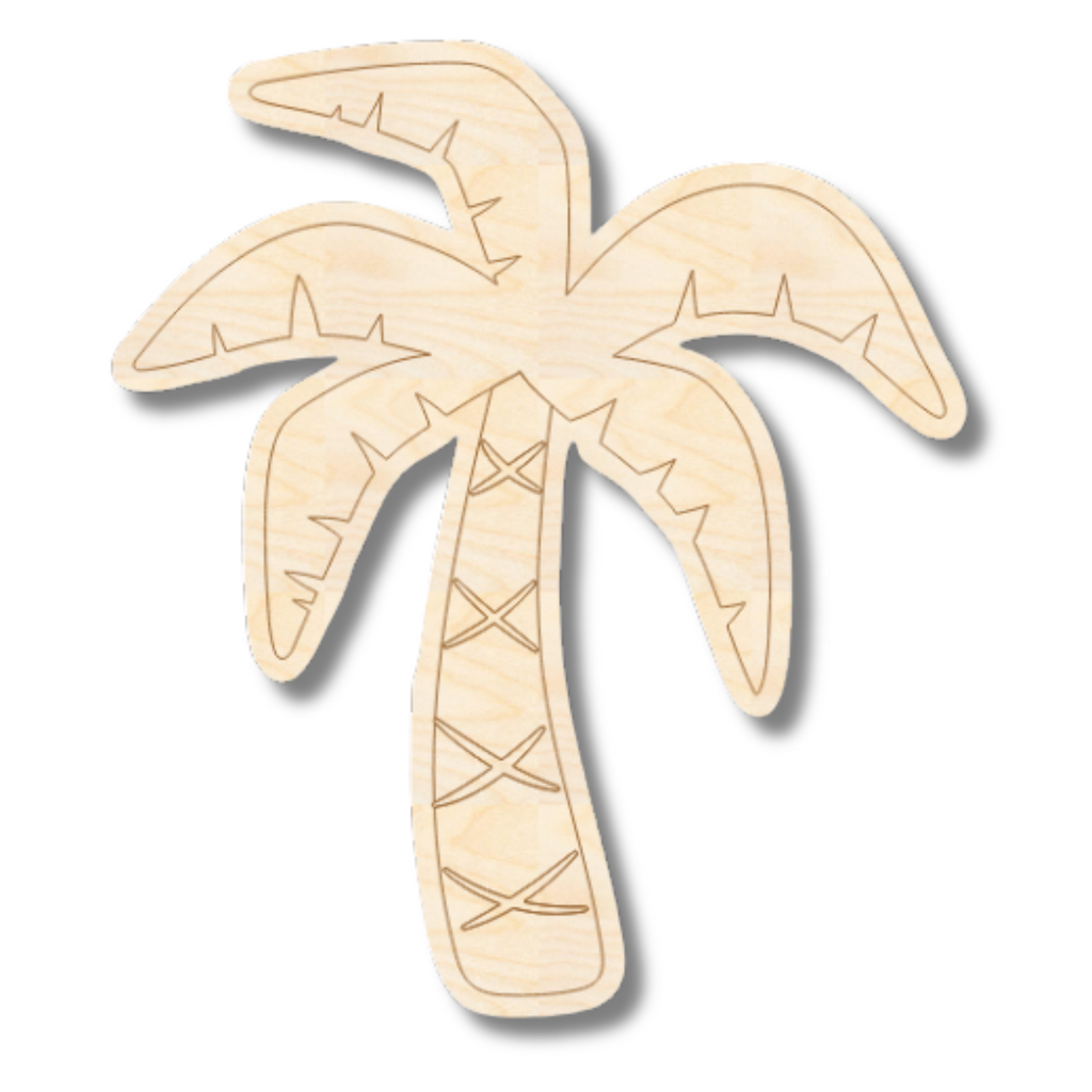 Unfinished Wood Etched Palm Tree Shape | Paint By Line Crafts | up to 30" DIY