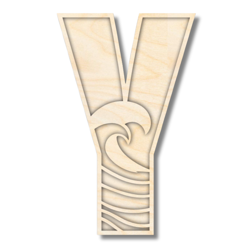 Unfinished Wood Layered Themed Letters | Wave | A-Z | 2 Piece | up to 24"