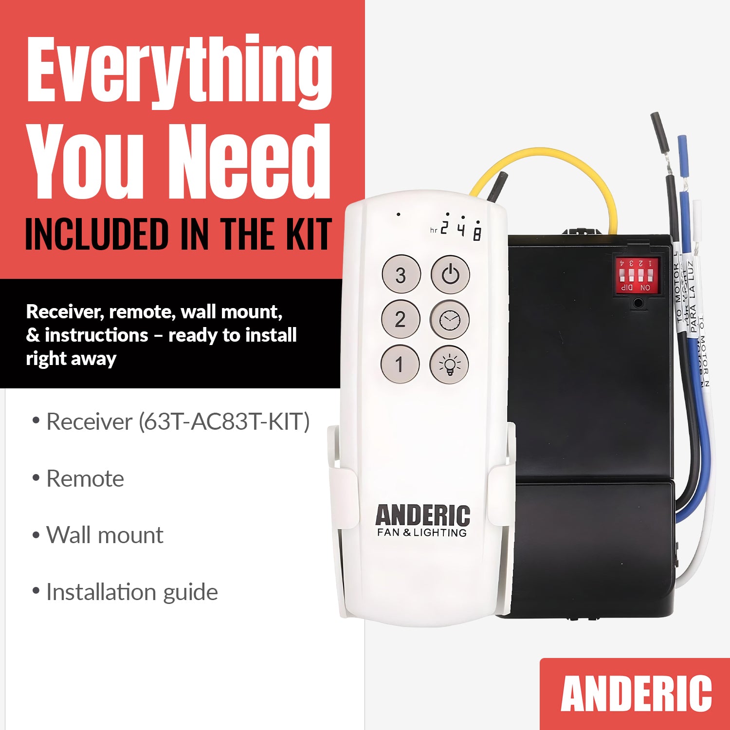 Substitute for Hampton Bay TX028LR Ceiling Fan Remote Control - A25TX028LR [63T-AC83T-KIT]