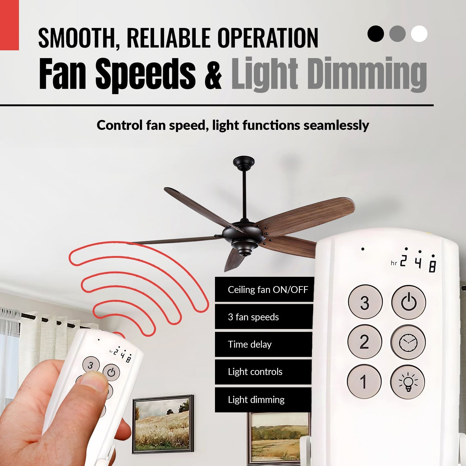 Substitute for Fanimation 3-Speed Remote Control with Receiver Non-Reversing Kit | KUJCE10611 CR500 [63T-AC83T-KIT]