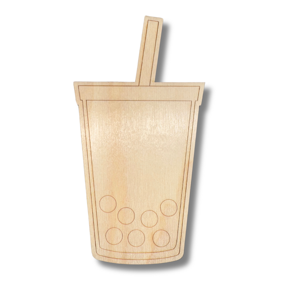 Unfinished Wood Etched Bubble Tea Shape | Paint By Line Crafts | up to 30" DIY