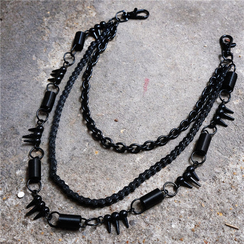 Black bicycle chain spring spiked three-layer metal trouser chains
