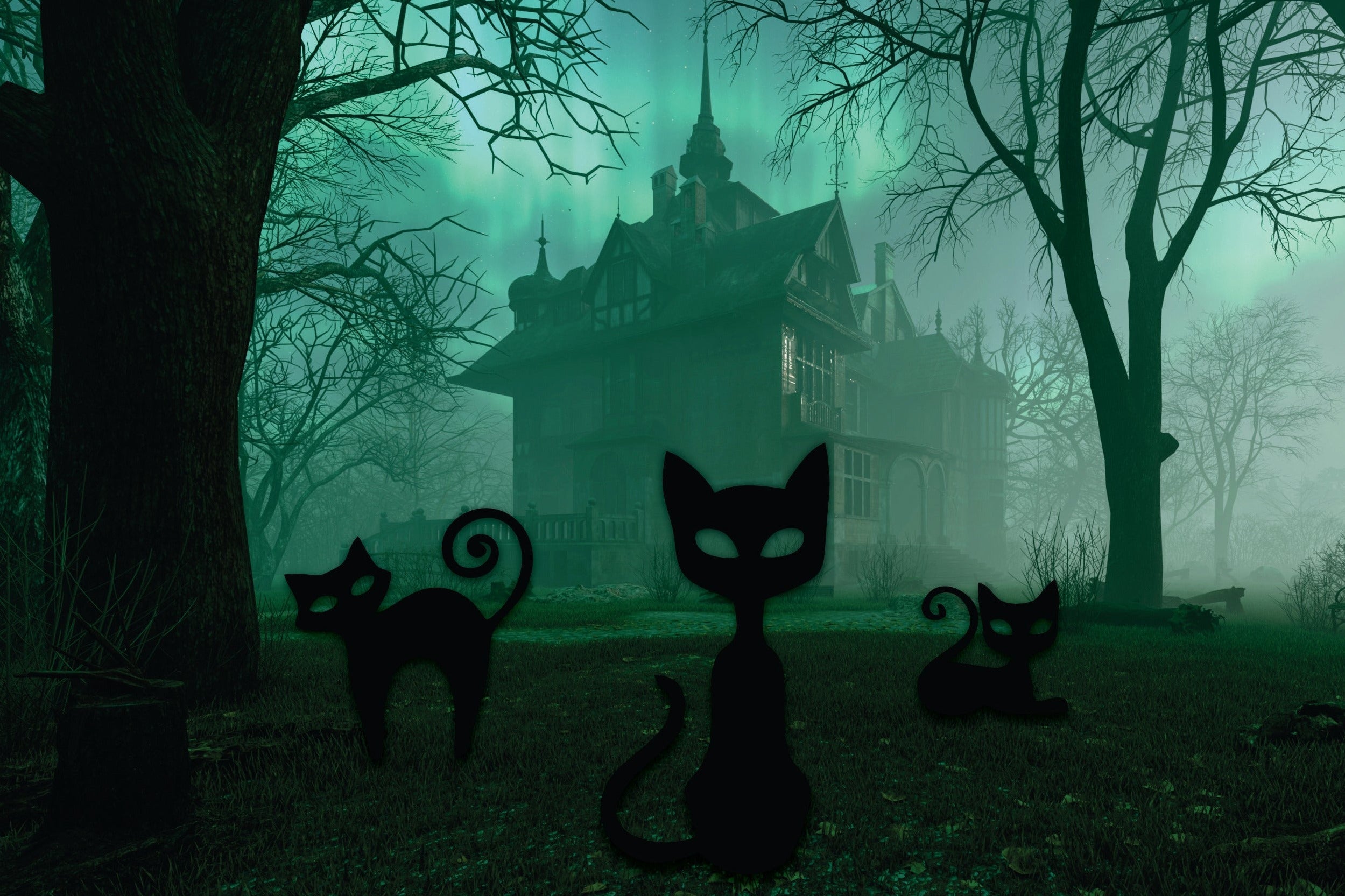 Metal Halloween Cat Garden Stakes | Set of 3 | Up to 46" | Over 20 Color Options