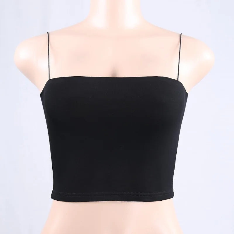 Women Spaghetti Strap Crop Top Sexy Bodycon Sleeveless Cami Tube Top