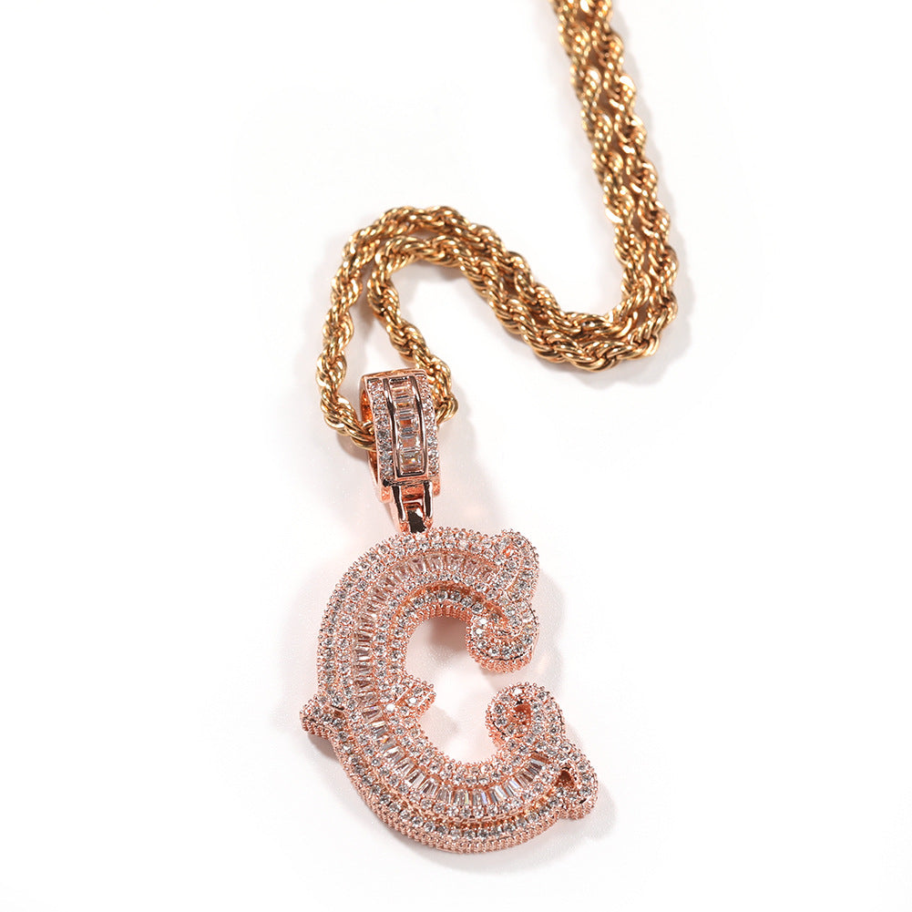 Hip-hop fully diamond-encrusted spiky rock sugar letter necklace