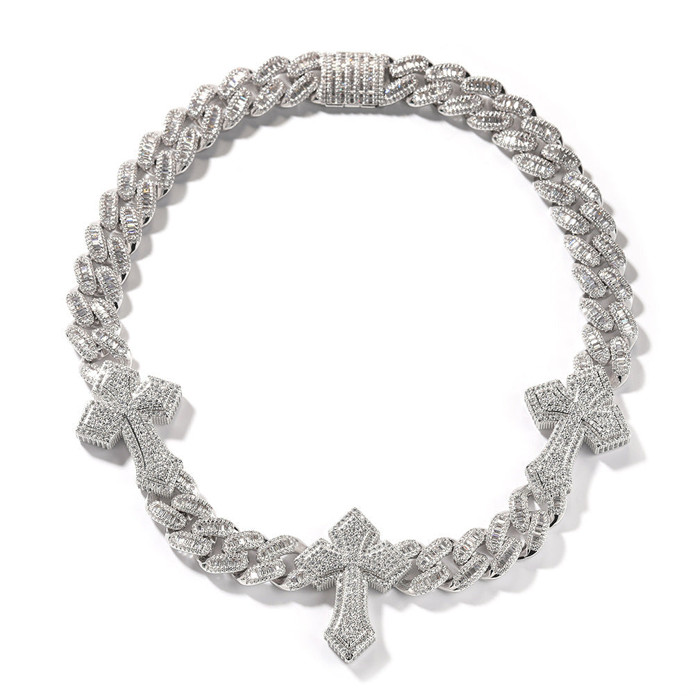 mens gold cross cuban link chain necklace