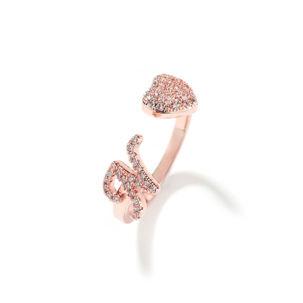 Hip-hop zircon-encrusted 26 English letters ring