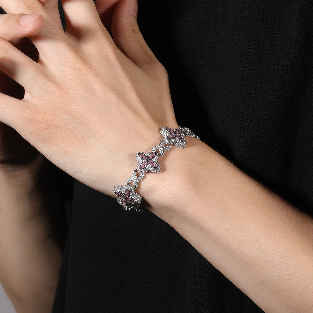 Hip-hop zircon colored infinite four-leaf clover bracelet