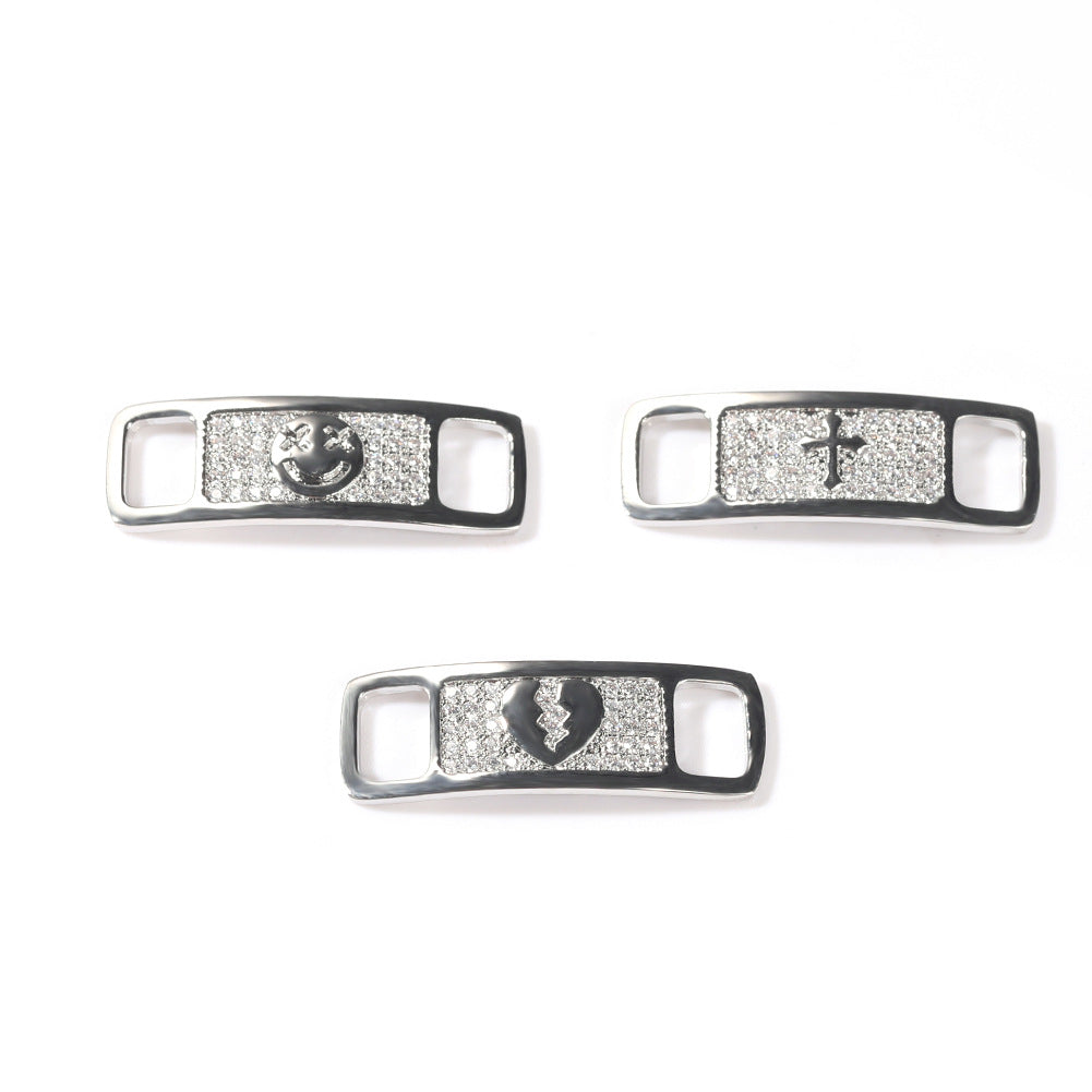 Hip-hop zircon cross smiling face broken heart shoe buckle