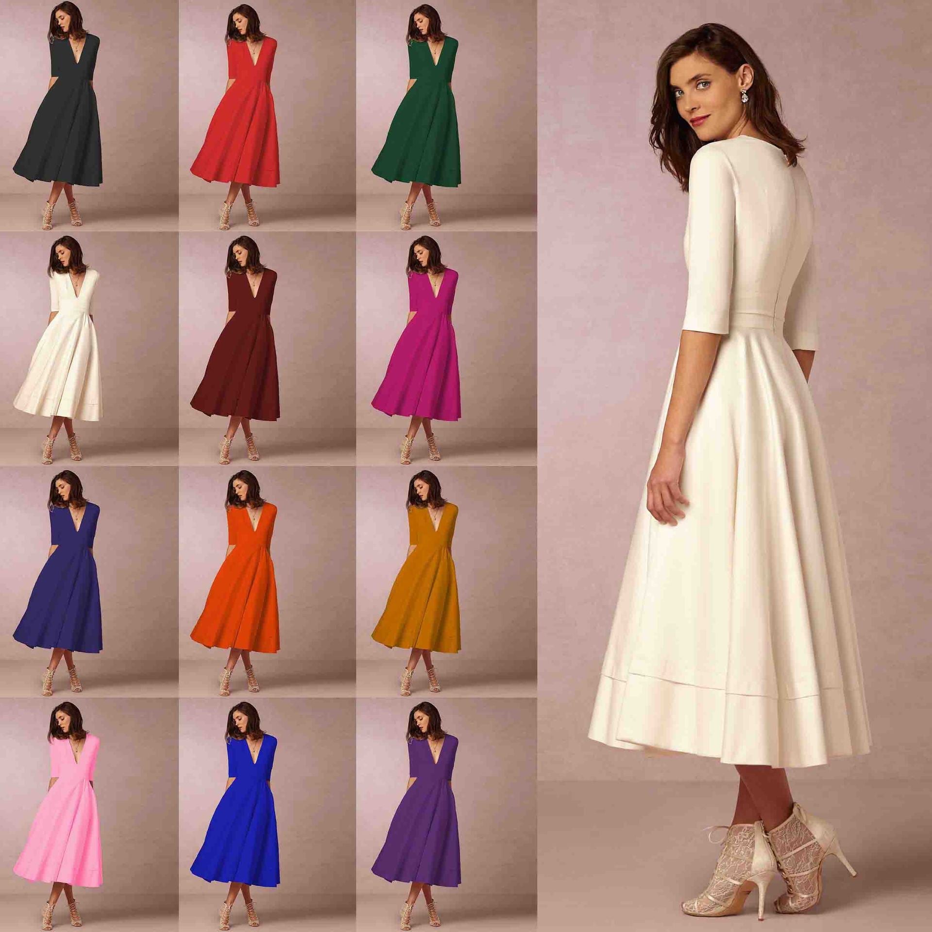 Women's Evening Dress Sexy Deep V Long Sleeve Dress