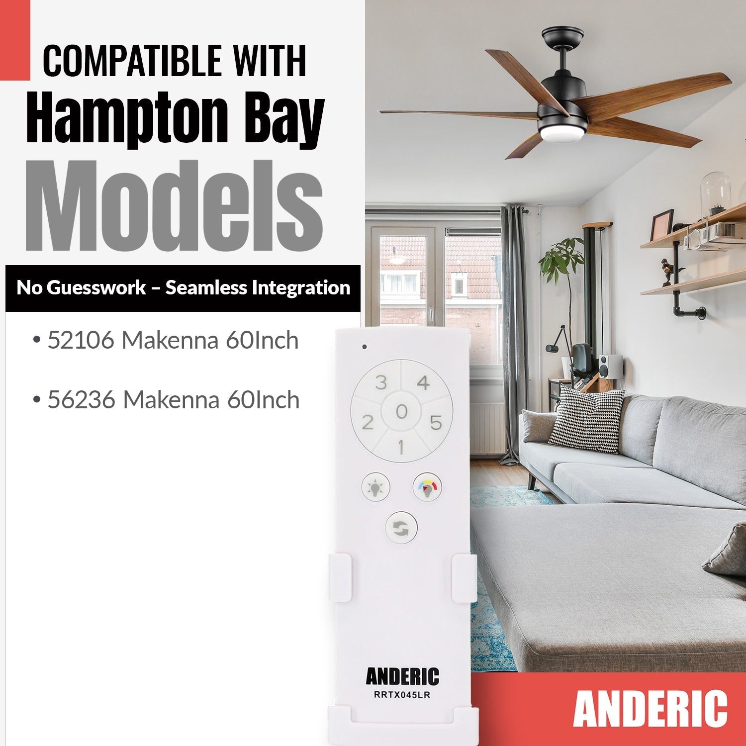 Anderic RRTX045LR Replacement Ceiling Fan Remote Control for Home Decorators Collection A25-TX045-LR