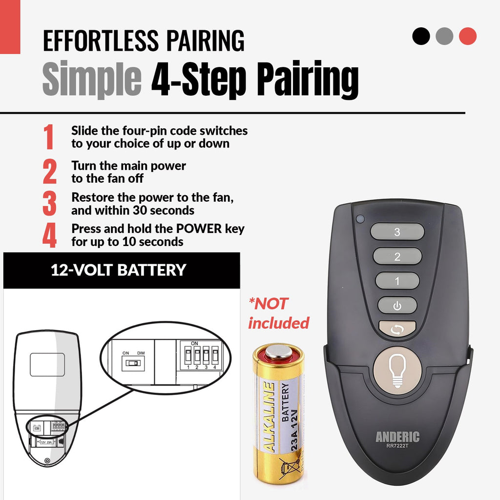 Anderic RR7222T Replacement Ceiling Fan Remote Control for Home Decorators Collection and Others | UC7222T, CHQ7222T