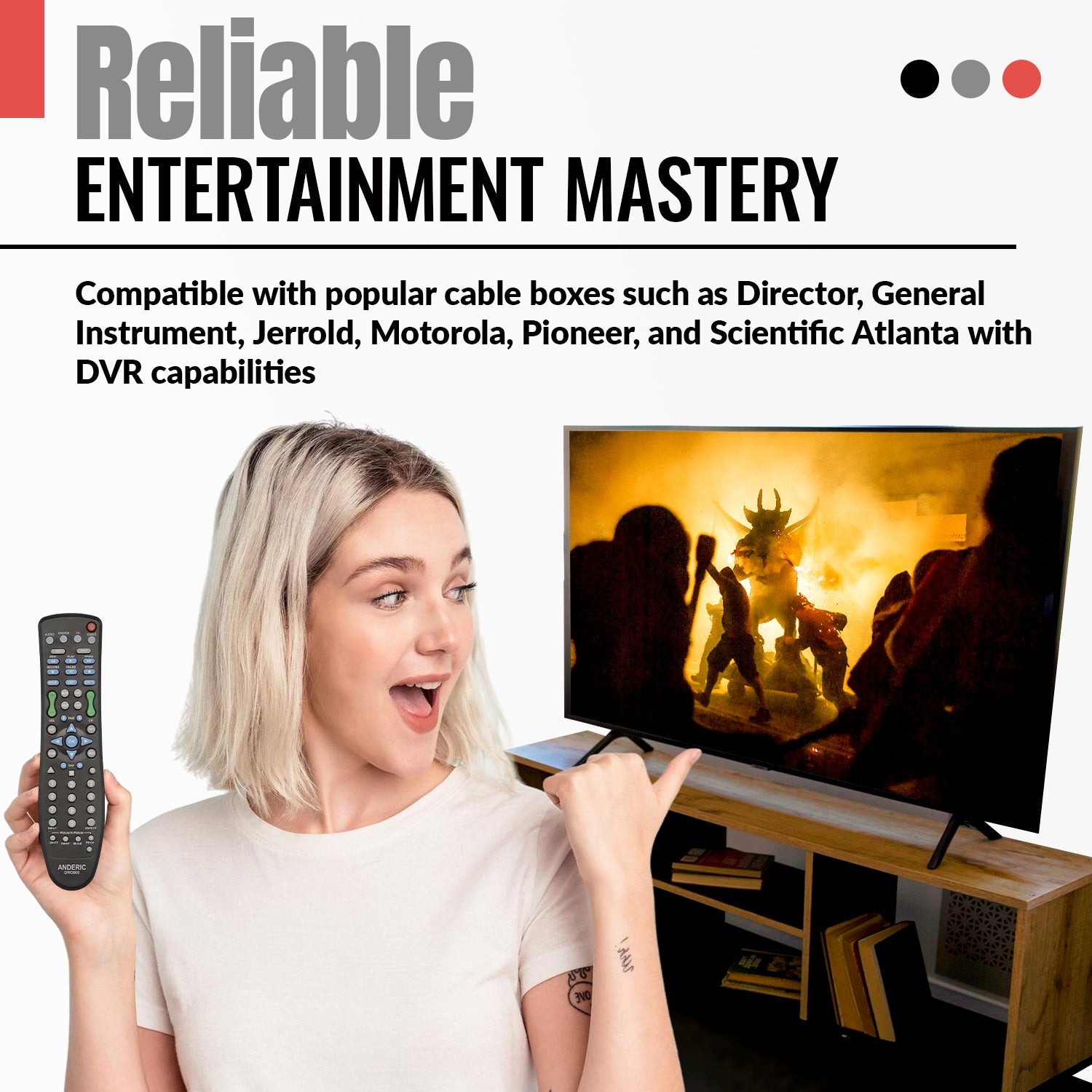 Anderic DRC800 DVR and Cable Box Remote Control for Motorola, Scientific Atlanta, and others