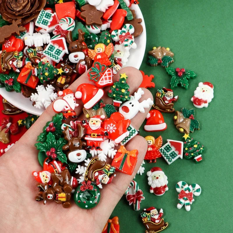 50pcs Christmas Resin Flatbacks for DIY Crafts & Jewelry Making