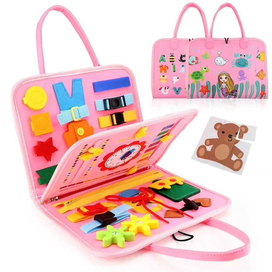 Busy Board Montessori Sensory Toy – Educational Travel Activity Board