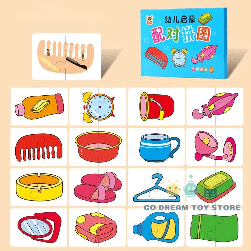 32Pcs Toddler Matching Cards – Montessori Animal & Shape Puzzle Set