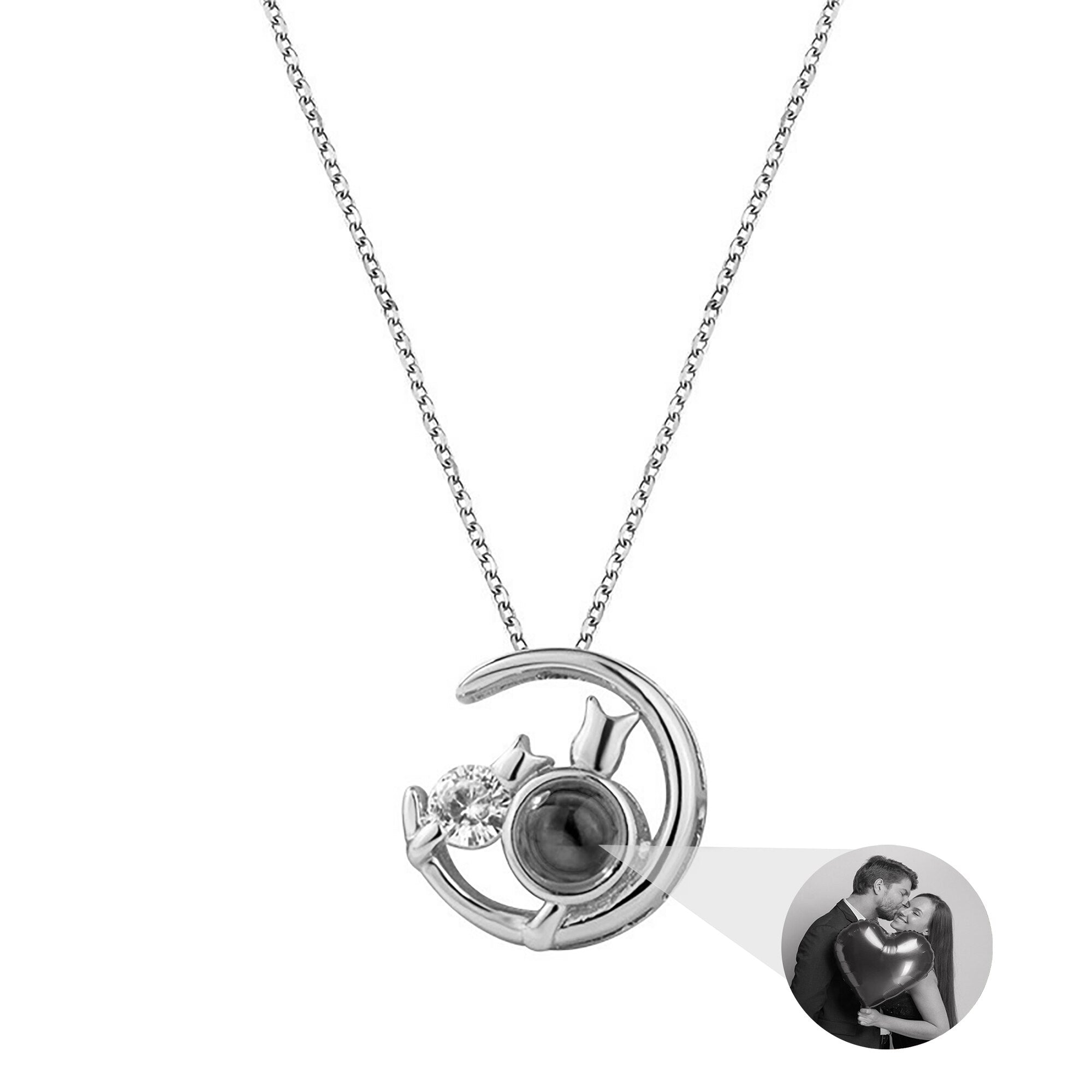 Moon Cat with customizable photos Projection Necklace  Pendant Jewelry