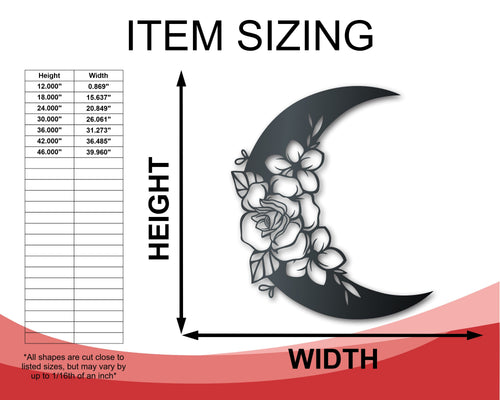 Botanical Moon Metal Wall Art | Indoor Outdoor | Up to 46" | Over 20 Color Options