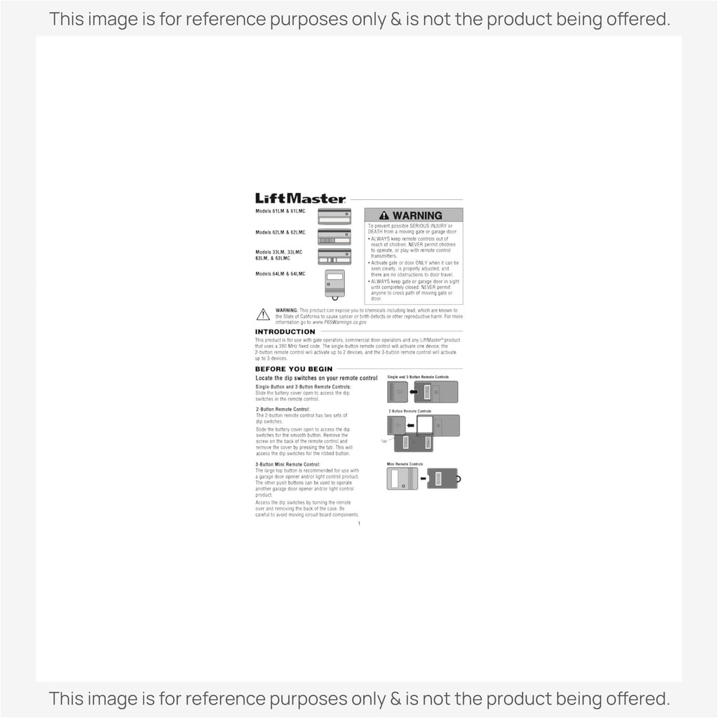 Substitute for LiftMaster 61LM / 61LMC 1-Button Visor 390 MHz Garage Door Opener Remote Control [375UT-3button]