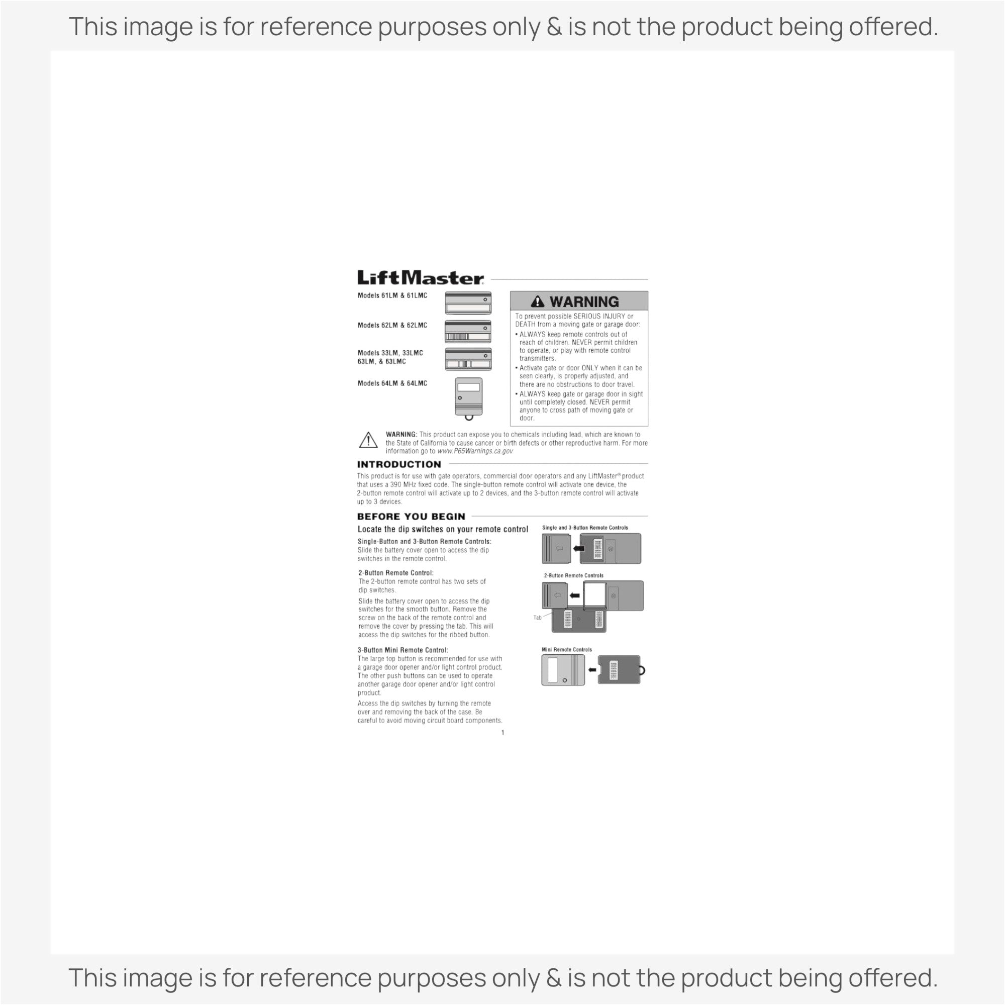 Substitute for LiftMaster 64LM / 64LMC 1-Button keychain 390 MHz Garage Door Opener Remote Control [375UT-2button]