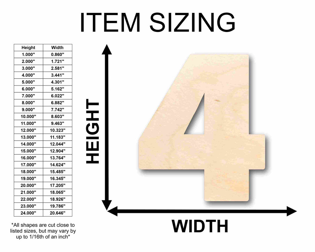 Unfinished Wood Block Number 4 - Craft - up to 46" DIY