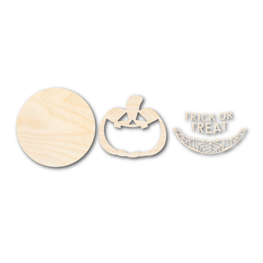 Unfinished Wood Trick or Treat Jack-o-Lantern Door Sign Kit | Wood Craft Cutouts | 1/4" Thick |