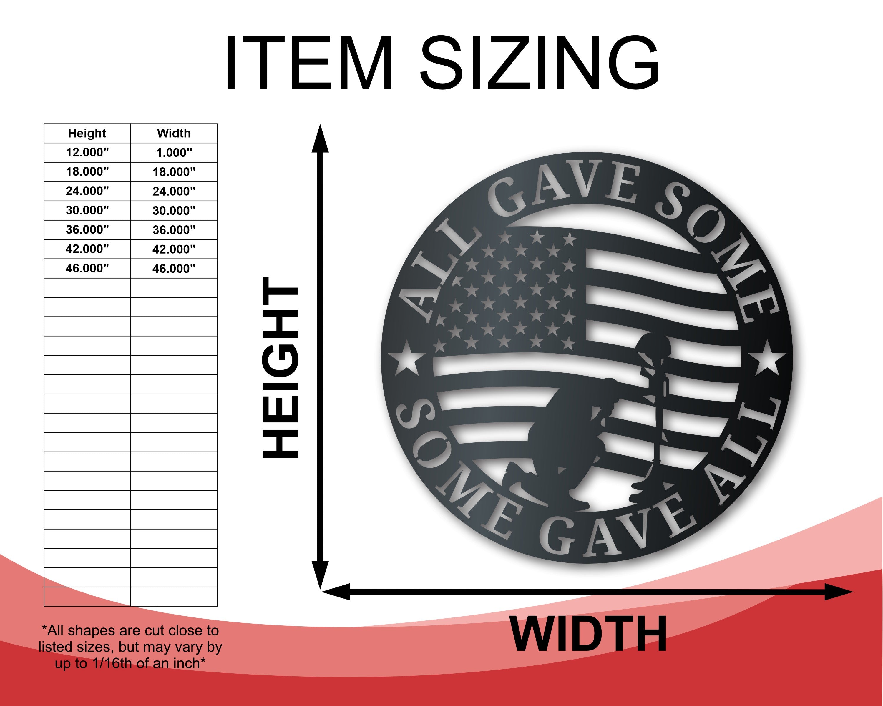 Metal USA Veteran Sacrifice Wall Art | Patriotic Veteran | Memorial Day | Indoor Outdoor | Up to 36" | Over 20 Color Options